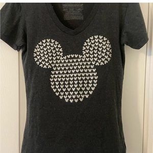 Disney Mickey Mouse Charcoal Gray V-Neck Graphic Tee Size Small